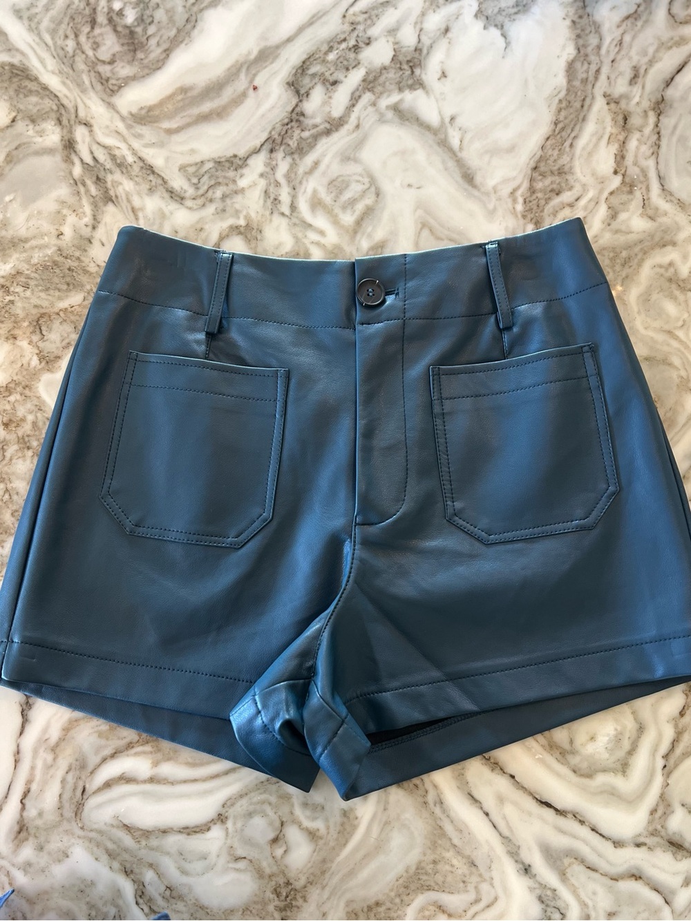 Anthropologie Maeve High-Rise Faux Leather Women's Shorts in navy